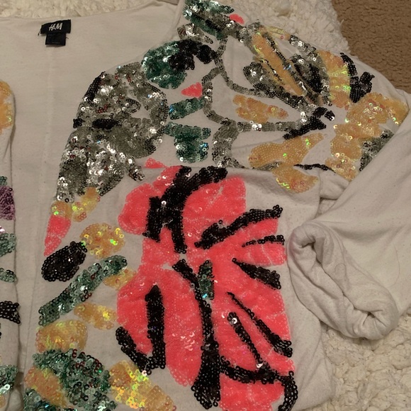 Women’s H&M white neon sequin crop cropped open cardigan crop rolled sleeves S - Picture 3 of 3